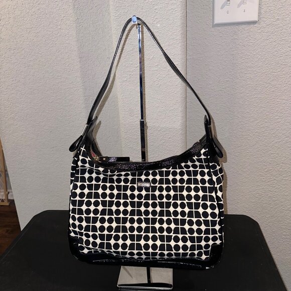 Kate Spade Classic Noel Serena Shoulder Bag Black Ivory Logo Red Lining EUC - Picture 1 of 6